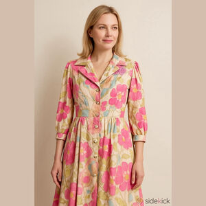 EUC Women's Vanity Fair Long Sleeve Dress Size 14 Pink Floral